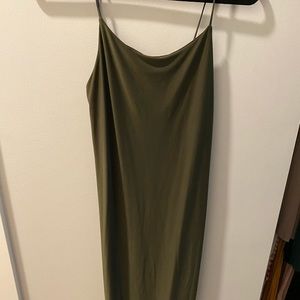 Olive green slinky midi dress